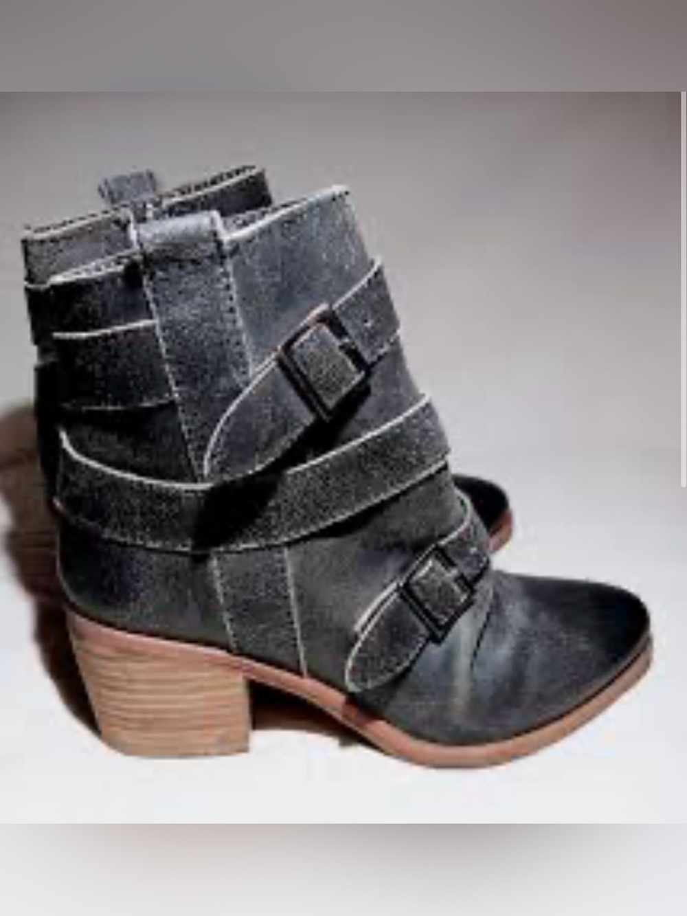Kelsi Dagger Black Leather Buckle Strap Ankle Boots